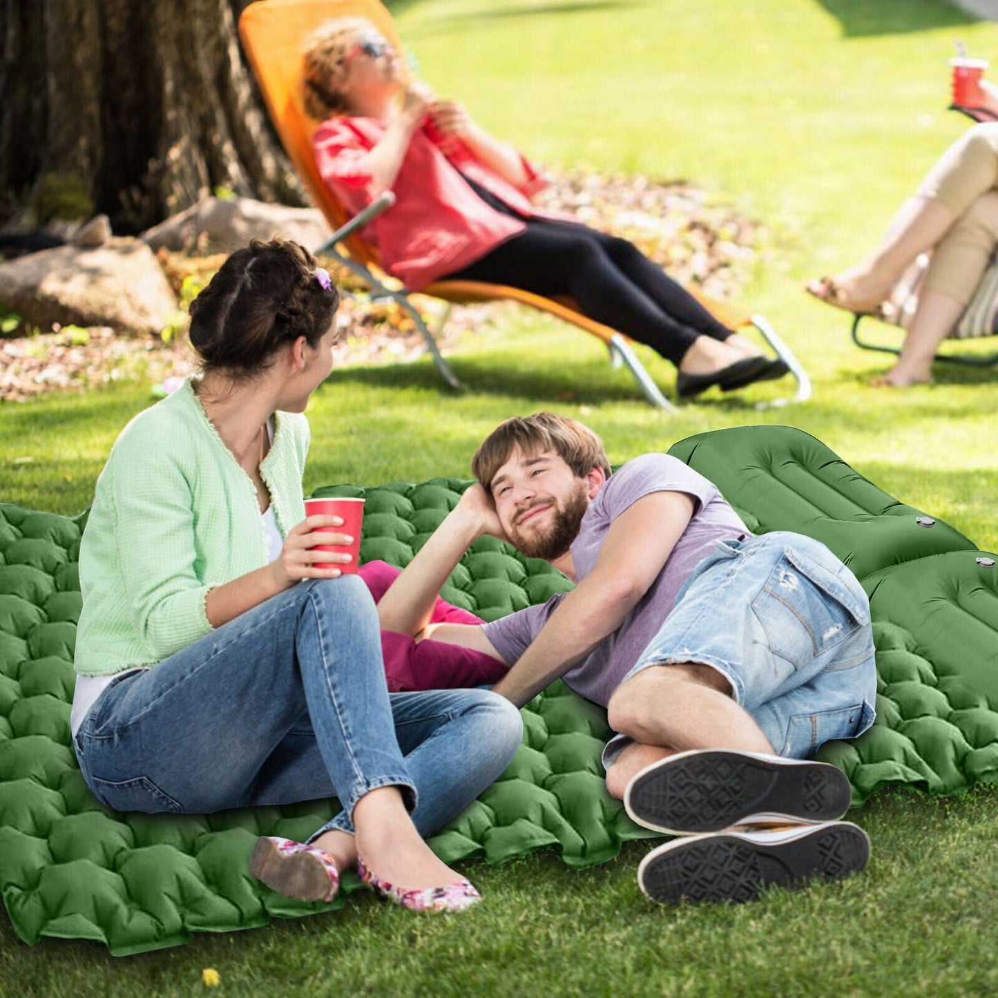 TOPCHANCES Double Camping Sleeping Pad with Air Pillow 2 Person Inflatable Mat Lightweight for Hiking Traveling Backpacking