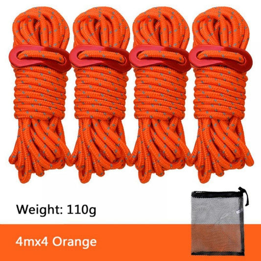 4 Pack 4Mm Outdoor Guy Lines Tent Cords Lightweight Camping Rope with Aluminum Guylines Adjuster Tensioner Pouch for Tent Tarp, Canopy Shelter, Camping, Hiking, Backpacking