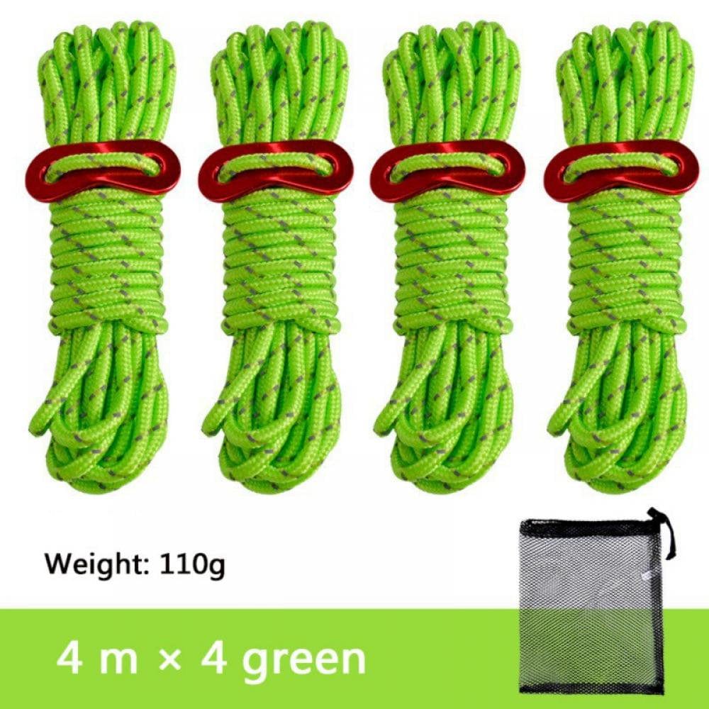 4 Pack 4Mm Outdoor Guy Lines Tent Cords Lightweight Camping Rope with Aluminum Guylines Adjuster Tensioner Pouch for Tent Tarp, Canopy Shelter, Camping, Hiking, Backpacking