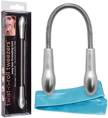 Lindo Twist-N-Roll Tweezer - Spring Facial Hair Removal Tool, Natural Threading, Stainless Steel, Remove Unwanted Hair on Upper Lip, Chin, Cheek, and Neck, Travel Pouch Included (Silver)
