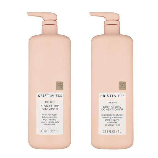 Kristin Ess Hydrating Signature Sulfate Free Salon Shampoo + Conditioner Set for Moisture, Softness + Shine - Avocado + Castor Oil - Anti Frizz,Clarifying ,Vegan - For Color Treated Hair - 33.8 fl oz