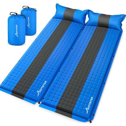 MOVTOTOP 2 Pack Memory Inflatable Sleeping Pads Memory Camping Padding Cushions for Hiking Camping Climbing 196x68x4cm (Sky Blue)