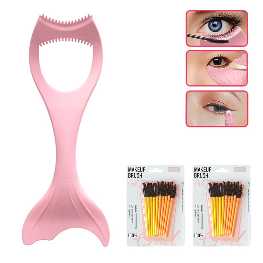 3-in-1 Mascara Shield Applicator Guard, Makeup Lash Applicator Eyelash Tool, Silicone Eyelash Tool Upper Lower Eye Lash Mascara Guard Applicator with 2 Premium Lash Brushes
