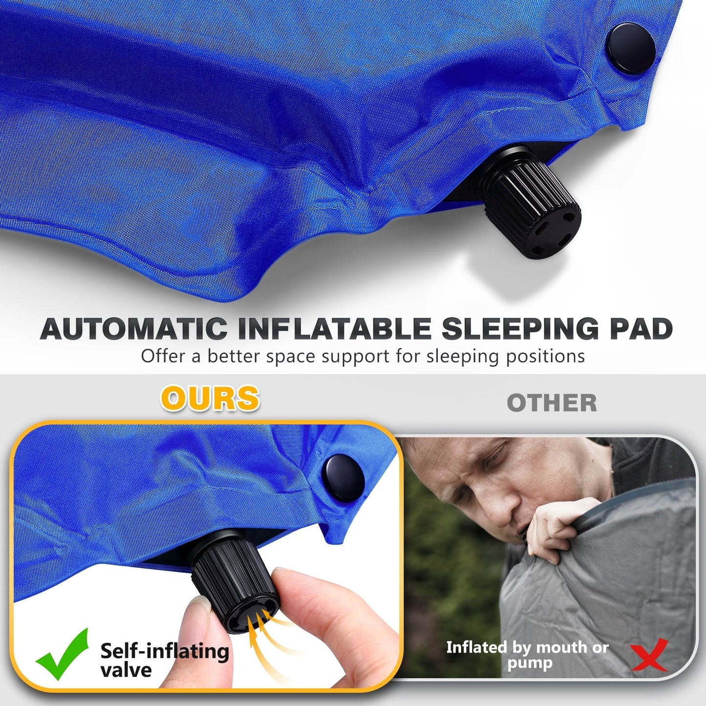 MOVTOTOP Memory Inflatable Sleeping Pad Memory Camping Padding Cushion for Hiking Camping Climbing 196x68x4cm (Dark Blue)