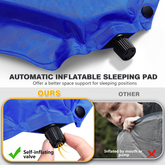 MOVTOTOP Memory Inflatable Sleeping Pad Memory Camping Padding Cushion for Hiking Camping Climbing 196x68x4cm (Dark Blue)