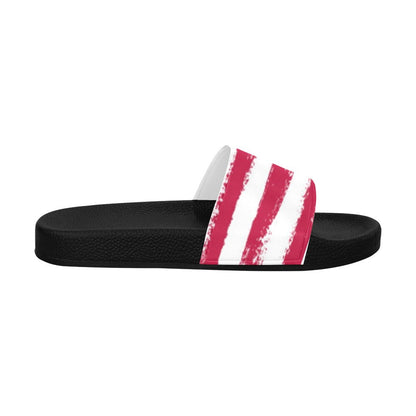 Patriotic Women Slides Sandals, American Flag Shoes Red White Blue Stars Stripes USA 4th of July Flip Flops Slip On Vegan Slippers