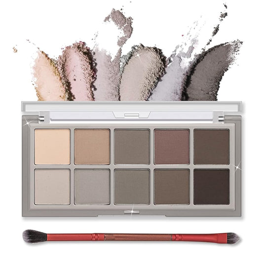 Erinde 10 Colors Eyeshadow Palette - Matte Nude Naked Eye Shadow Makeup, Ultra-Blendable, Pigmented, Long Lasting, Neutral Taupe Gray Eye Make Up Pallet with Brush, Suitable for Older Women, Cement