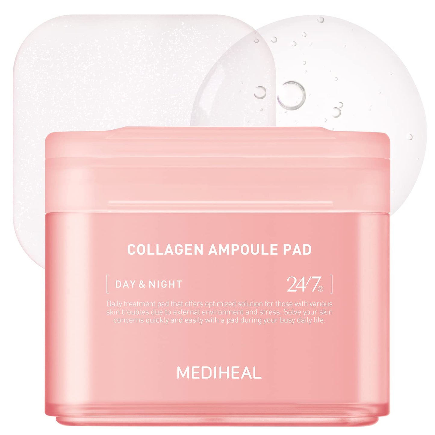 MEDIHEAL Collagen Ampoule Pad Ð Square Cotton Facial Toner Pads Collagen & Ceramide - Skin Firming & Restore Elasticity - Tighten Wrinkles & Lines - Vegan Eco Silk Pads, 100 Pads