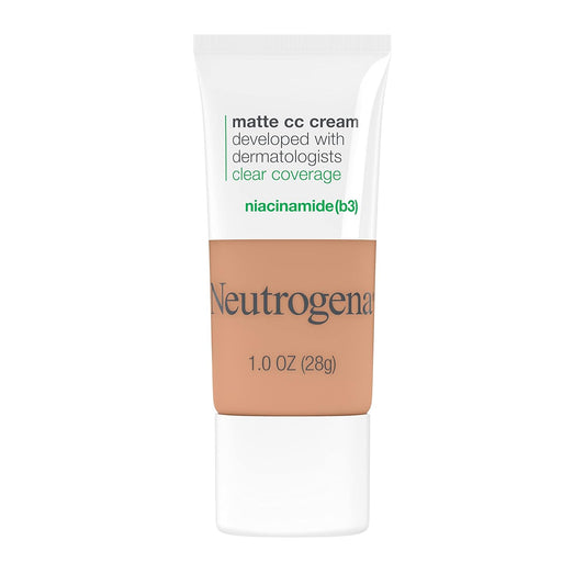 Neutrogena Clear Coverage Flawless Matte CC Cream, Full-Coverage Color Correcting Cream Face Makeup with Niacinamide (b3), Hypoallergenic, Oil Free & -Fragrance Free, Warm Linen, 1 oz