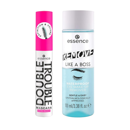 essence Double Trouble Extra Black Mascara & Remove Like a Boss Waterproof Eye Makeup Remover Bundle | Vegan & Cruelty Free