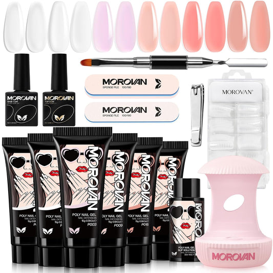 Morovan Poly Gel Nail Kits Starter Kit: Poly Nail Gel Kit for Beginners Poly Gel Kits with U V Light Gel Nail Kit DIY Extension Gel Kit Poly Nail Gel Kit with Everything
