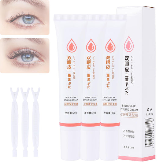 Onebikiniha Double Eyelid Styling Cream,Long Lasting Invisible Double Eyelid Shaping Styling Cream with Y Stick,Waterproof Natural Invisible Double Eyelid Shaping Cream for Woman Girl(3PCS)