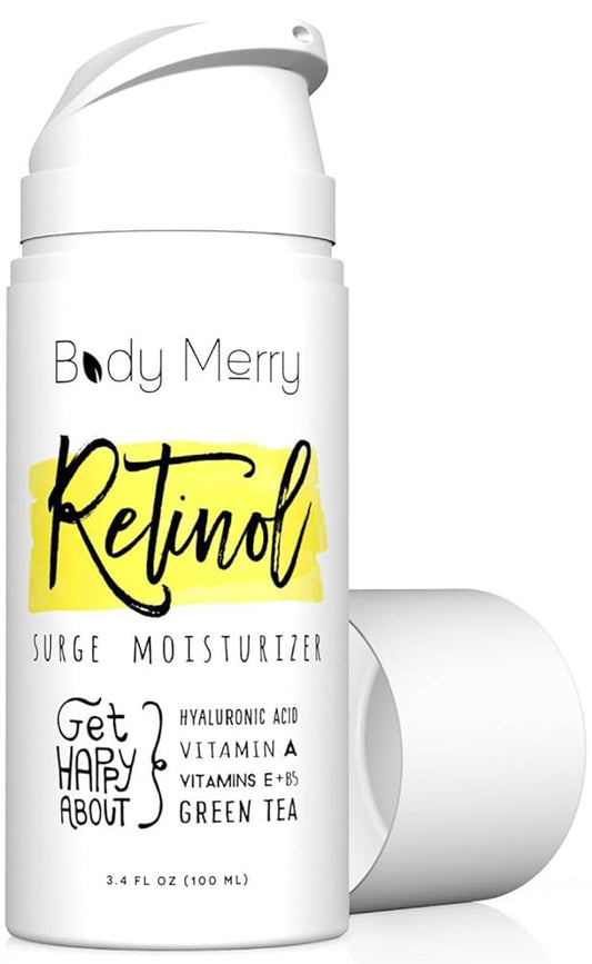 Body Merry Retinol Surge Moisturizer Ð Anti-Aging Face, Neck and Eye Cream with Hyaluronic Acid Ð Cruelty Free Hydrating Facial Skin Care for Fine Lines, Wrinkles and Dark Spots, 3.4 oz