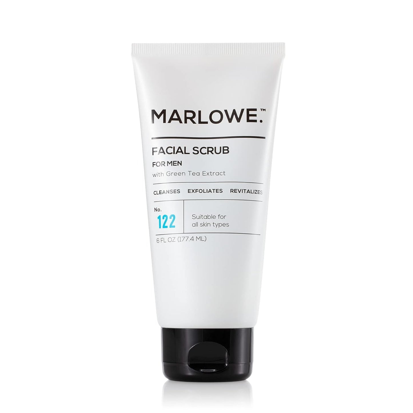 MARLOWE. No. 122 Men's Facial Scrub 6 oz, Light Daily Exfoliating Face Cleanser with Natural Aloe & Green Tea Extracts, Fresh Pine & Agarwood Scent