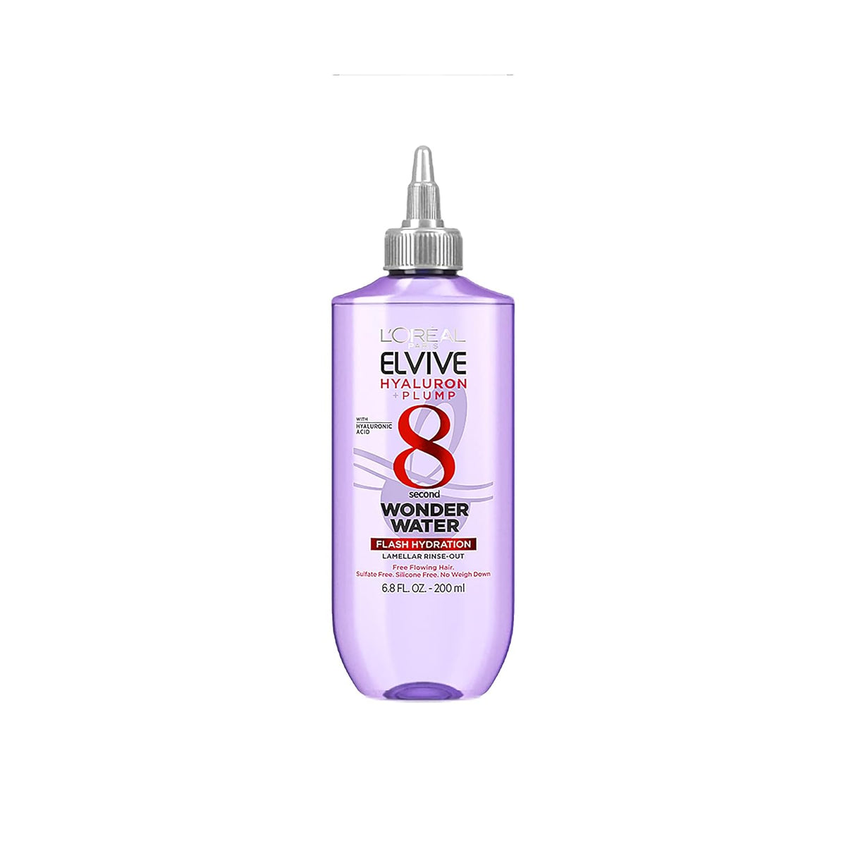 LÕOrŽal Paris Elvive Hyaluron Plump Flash Hydration Wonder Water Hair Rinse, 8 Second Hydrating Hair Care Treatment for Soft, Shiny Hair, 6.8 Fl Oz