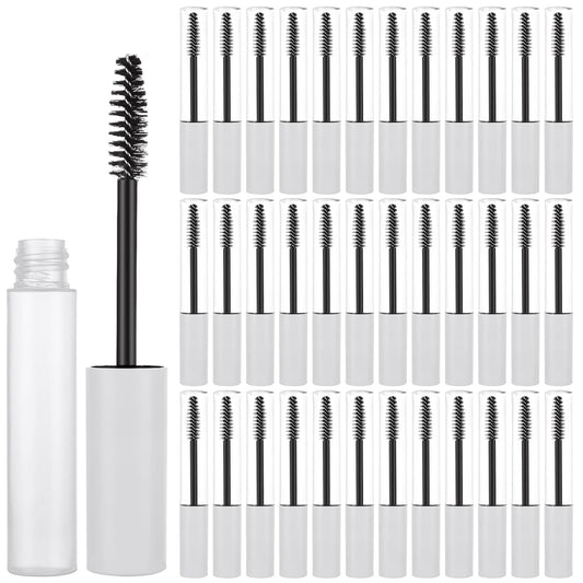 APACALI 50PCS 10ml Empty Mascara Tubes And Wand for Castor Oil, Clear Empty Mascara Bottles with Brush, DIY Eyelash Cream Container Bottle for Eyelash Growth Oil, White Mascara Tube Bulk Bottle