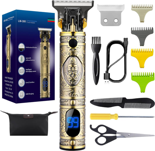 WAHLSA Professional Hair Trimmer Zero Gapped Detail Beard Shaver Barbershop Baldheaded Hair Clipper T-Blade Hair Clipper for Men Electric Pro Li Outline Trimmer Grooming Kit LED Display (Vintage Gold)