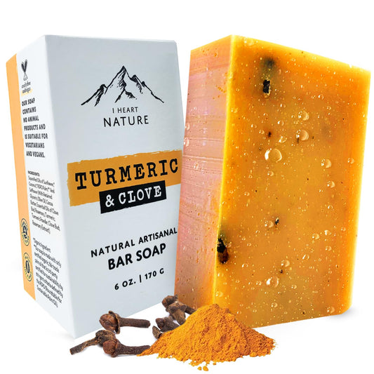 Organic Turmeric Soap with Clove Bud (Large 6 Ounce) - Long Lasting Rich Creamy Lather - Face & Body Wash Soap - Bright Beautiful Natural Glowing Skin Soap (Spicy Clove Aromatherapy)