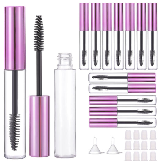 12 Pcs 10ml Empty Mascara Tube with Eyelash Wand for Castor Oil, Refillable Clear Bottle Sample Size Container for Eyelash Eyebrow DIY Cosmetics Bulk Wholesale, Purple