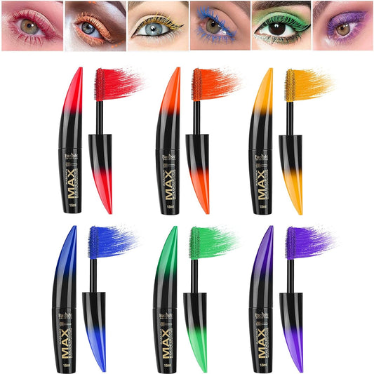 Colored Mascara Sets, 6 Color Waterproof Colorful Mascara Gift Set, Long lasting Thick Mascara Rainbow Color for Eyelash Eye Makeup - Perfect for Day or Night Stage, Costume Makeup
