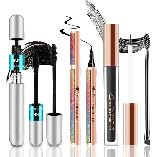 2 in 1 Vibely Mascara, Lash Cosmetics Vibely Mascara 5x Longer Waterproof, 4D Silk Fiber Mascara Washable, Dual Brushes for Natural Lengthening and Thickening Eyelashes, Black No Clumping (Black)