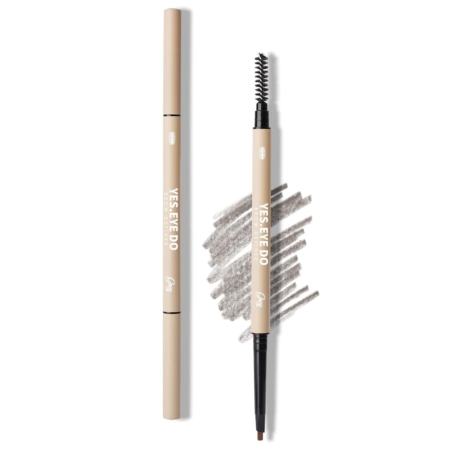 Brow Pencil for Gray Hair, Retractable Eyebrow Pencil with Brush for Older Women, Ultra Fine Mechanical Brow Definer Pencil with Angled Tip & Spoolie Brush, Long-lasting Waterproof, Grey, YES.EYE DO