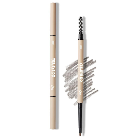 Brow Pencil for Gray Hair, Retractable Eyebrow Pencil with Brush for Older Women, Ultra Fine Mechanical Brow Definer Pencil with Angled Tip & Spoolie Brush, Long-lasting Waterproof, Grey, YES.EYE DO