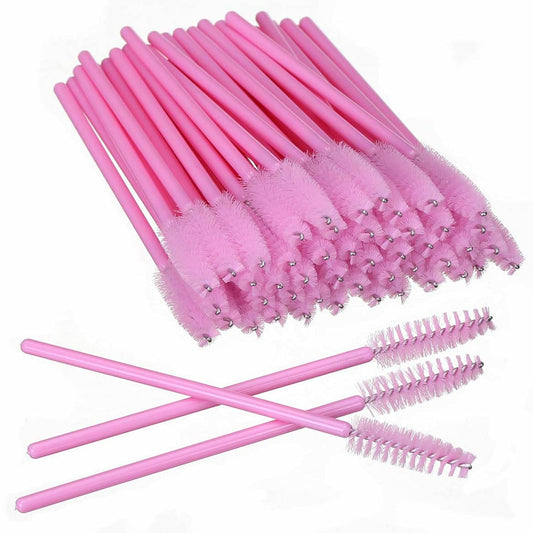 GGUP 100 Pcs Disposable Mascara Brushes, Eyelash Brushes Mascara Wands for Eye Lashes Extension,Disposable Eyebrow Brush, Mascara Cream Applicators, Makeup Eyelash Spoolies Brushes,Pink