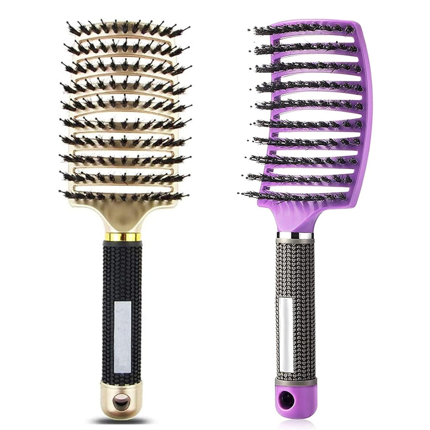 Hairstreaq Detangling Brush, Curved and Vented for Wet or Dry Detangling Hair Brush for Men, Women & KidsÕ Long, Thick, Thin, Curly & Tangled Hair (Gold+Purple)