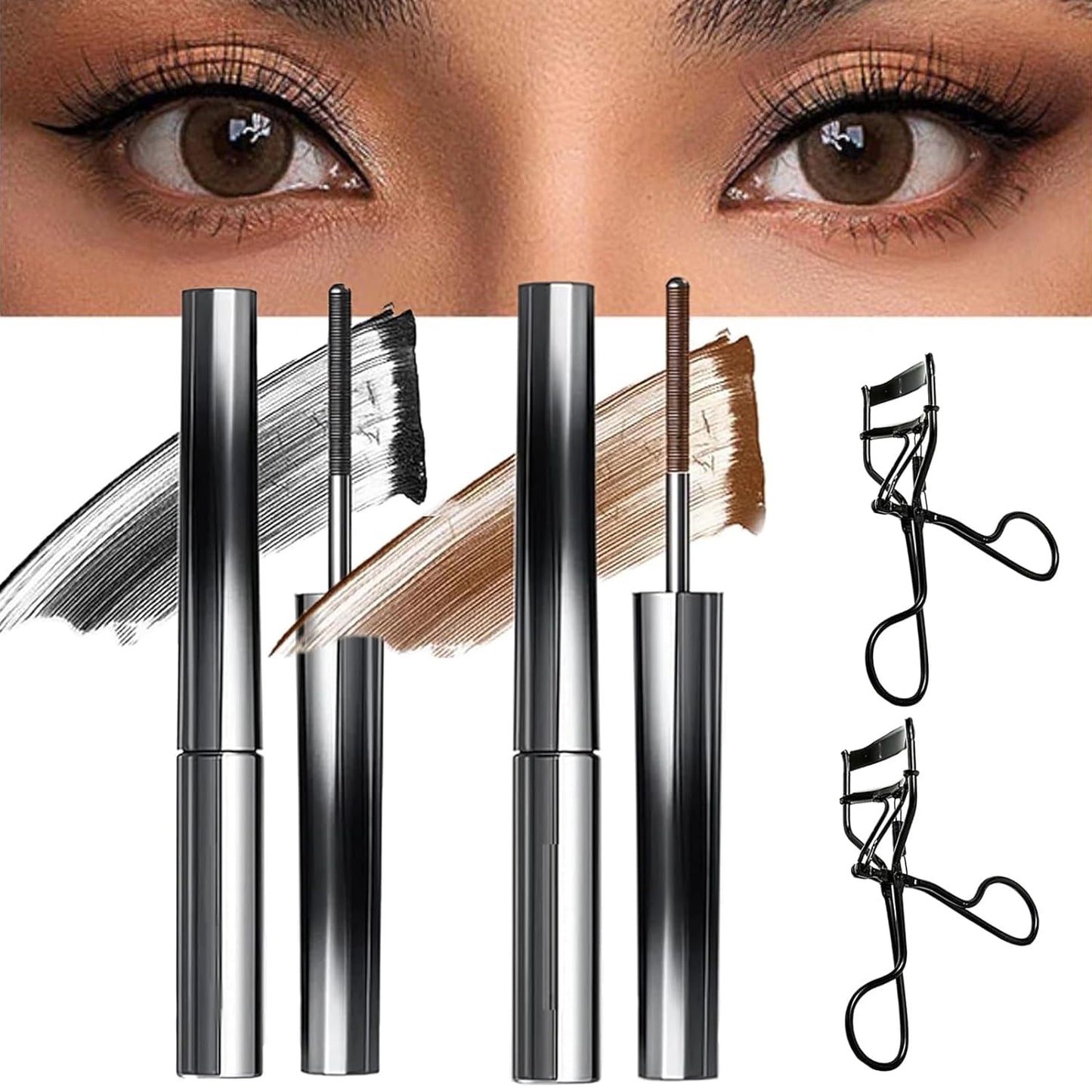 Vervaci Iron Rod Mascara, Vervaci Mascara, Vervaci Metal Rod Mascara, Iron Wand Mascara, 3d Curling Eyelash Iron Mascara, Long Lasting Eye Makeup Mascara With Eyelash Curler (2PCS)