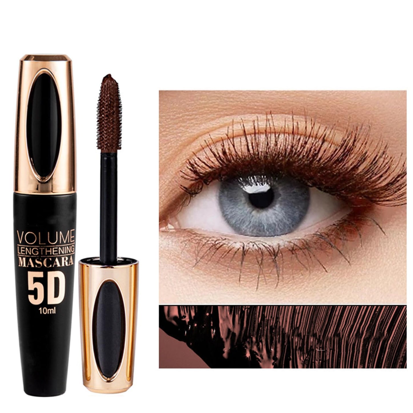 MAEPEOR 5D Silk Fiber Mascara Fuller & Voluminous Colored Mascara Natural Waterproof Smudge-proof Mascara (02 Brown)