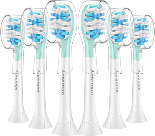 Aoremon Replacement Toothbrush Heads for Philips Sonicare C3 Premium Plaque Control HX9044/65 G3 Premium Gum Care HX9054/65, 6 Brush Heads, White