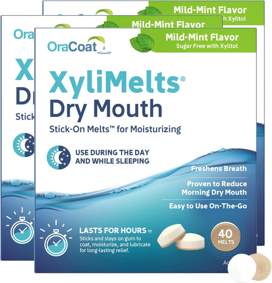 Oracoat Xylimelts for Dry Mouth Relief, Mild Mint (Pack of 3), 40 Count