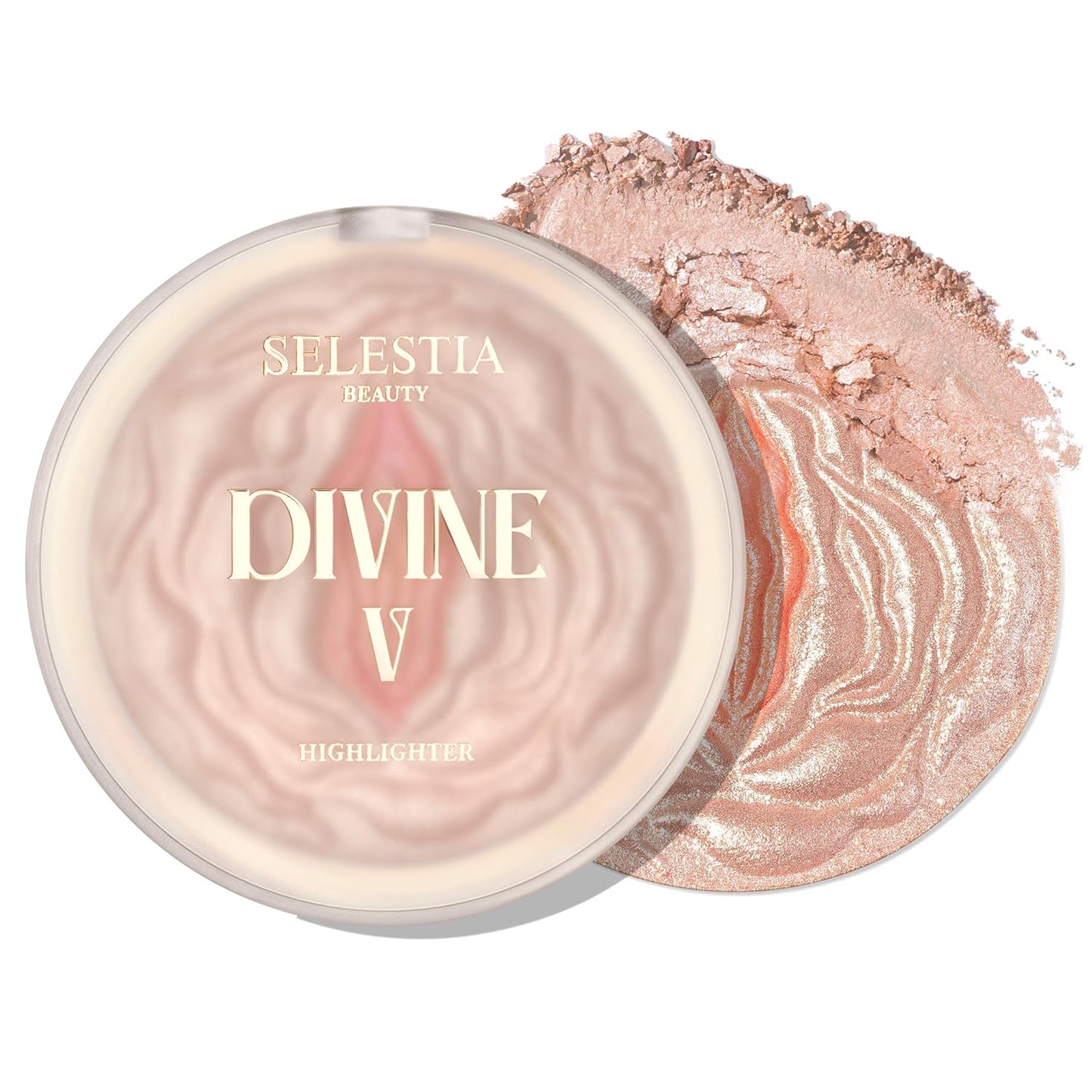 SELESTIA BEAUTY Highlighter Makeup Powder Divine V - Highlighter Powder for Radiant Glow - Face Highlighter for All Skin Tones - Easy-to-Apply Powder Highlighter, 0.53 Oz - Women Gifts