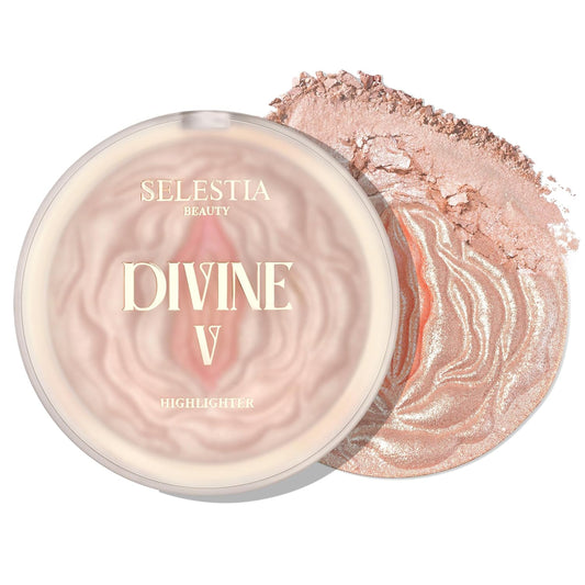 SELESTIA BEAUTY Highlighter Makeup Powder Divine V - Highlighter Powder for Radiant Glow - Face Highlighter for All Skin Tones - Easy-to-Apply Powder Highlighter, 0.53 Oz - Women Gifts