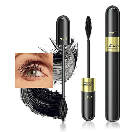 Tubing Mascara Lengthening and Volumizing - Waterproof & Smudge-Proof 2 in 1 4D Silk Fiber Lash Mascara For Natural Long-Lasting Beauty Charming Eye Make up, Curling Eyelashes, No Flaking(Pack of 1)