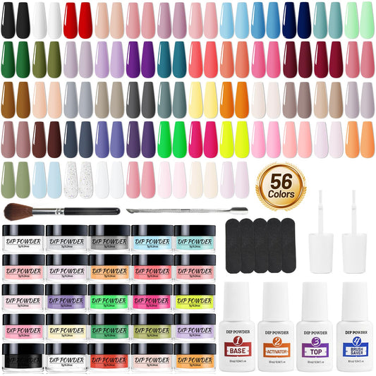 Openlive Dip Powder Nail Kit- 56 Color Nail Dip Powder Starter Kit Quick Drying Dip Powder for Home Salon Dipping Nail Manicure