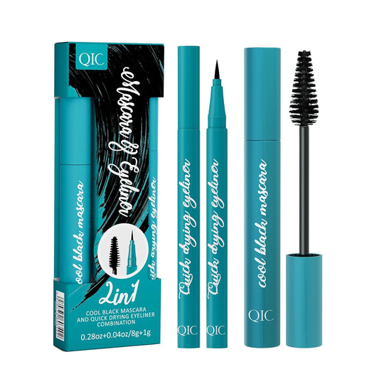 Liquid Lash Extensions Mascara, Set 2-in-1 Black Mascara & Smooth Eyeliner for Natural Lengthening and Thickening Effect, Waterproof & No Clumping-Lasting All Day
