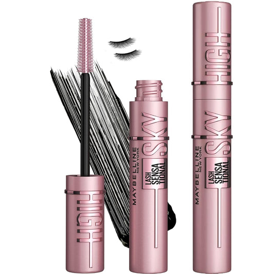 Maybelline Eye Lash Sensational Sky High Washable Mascara Makeup,Volumizing - Blackest Black, (2 Count) 14.4ml Bubble Pack
