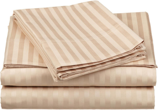 NJSR Luxurious Finish Comfortable Queen Sleeper Sofa Bed Sheet Set 4-Pieces 100% Egyptian Cotton 620TC Striped Beige (60" x 74" + 8")