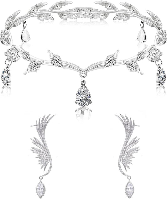 Gocecew Sliver Elf Princess Headband Leaf Headwear Accessories for Women Girls Wedding Prom Cosplay Coustume Decor