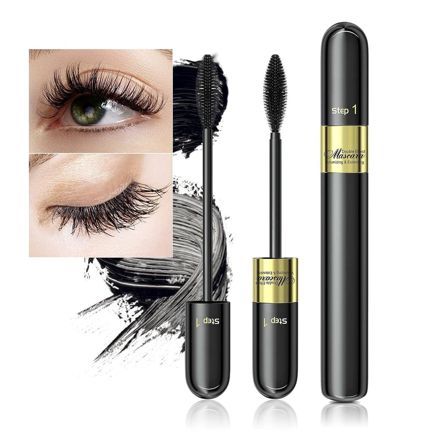 Tubing Mascara Waterproof & Smudge-Proof - 2-1 Long-Lasting Mascara Black Volumizing and Lengthening for Eye Makeup, No Clumping, Curling Eyelashes, Vegan & Cruelty Free, Black, 1 Count