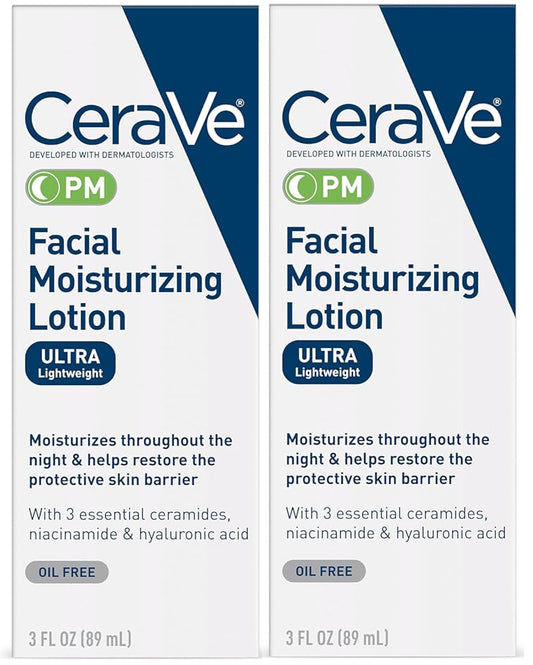 CeraVe Facial Moisturizing Lotion PM | 3 Ounce (Pack of 2) | Ultra Lightweight, Night Face Moisturizer | Fragrance Free
