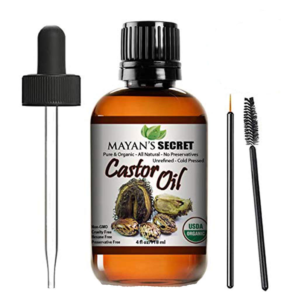 Mayan's Secret - 4oz Pure Castor Oil Organic Cold Pressed Unrefined Glass Bottle Hexane Free Hair Oil for Hair Growth, Eyelashes, Eyebrows Ð Moisturizing Massage Oil for Skin, Face, Body