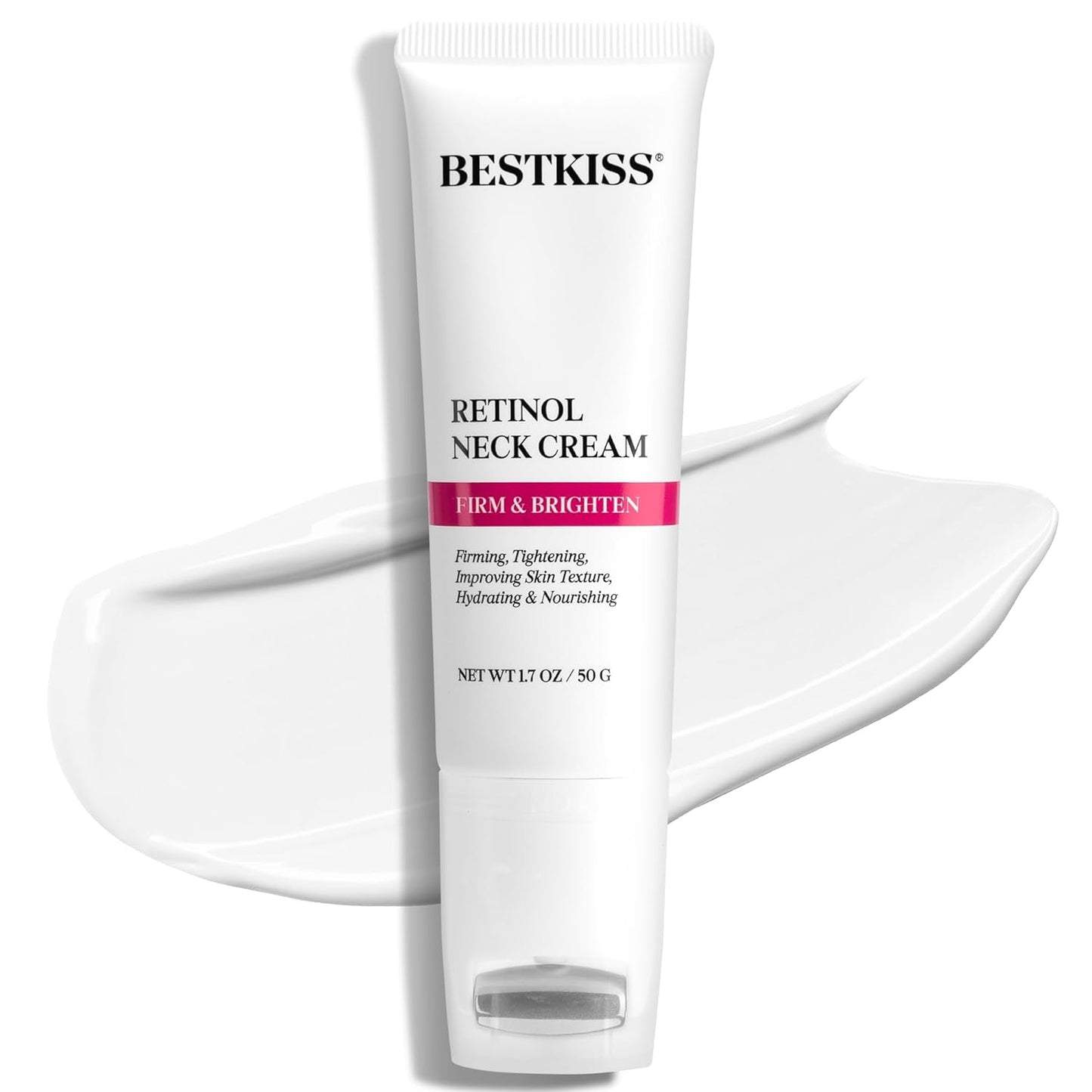 Bestkiss Neck Cream for Tightening and Firming: Anti Aging Skin Care for Face Neck Chest Rapid Face Lift - Retinol Niacinamide Hyaluronic Acid Visibly Reduce Neck Lines Wrinkles Fine Lines 1.7 OZ/50G