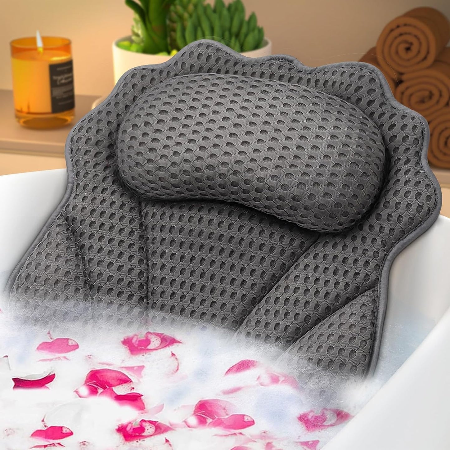 Bath Pillow RUVINCE Ergonomic Luxury Bathtub Pillow with Head,Neck, Shoulder and Back Support, 4D Bath Pillows for tub with 6 Powerful Suction Cups, Fits All Bathtub