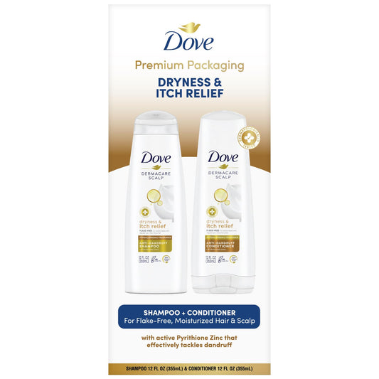 Dove Shampoo and Conditioner Set - DermaCare Scalp Dryness & Itch Relief, Pyrithione Zinc Shampoo and Conditioner, Anti-Dandruff, Anti-Frizz, Smoothing Hair Care, 12 Oz (2 Piece Set)