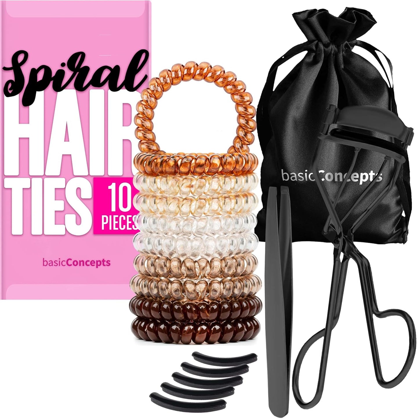 Black Eyelash Curler and Spiral Hair Tie Bundle