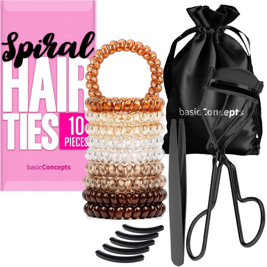 Black Eyelash Curler and Spiral Hair Tie Bundle