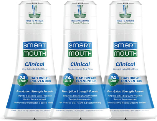 SmartMouth Clinical DDS Activated Mouthwash, Bad Breath and Bleeding Gums Support, 16 fl oz, 3 Pack
